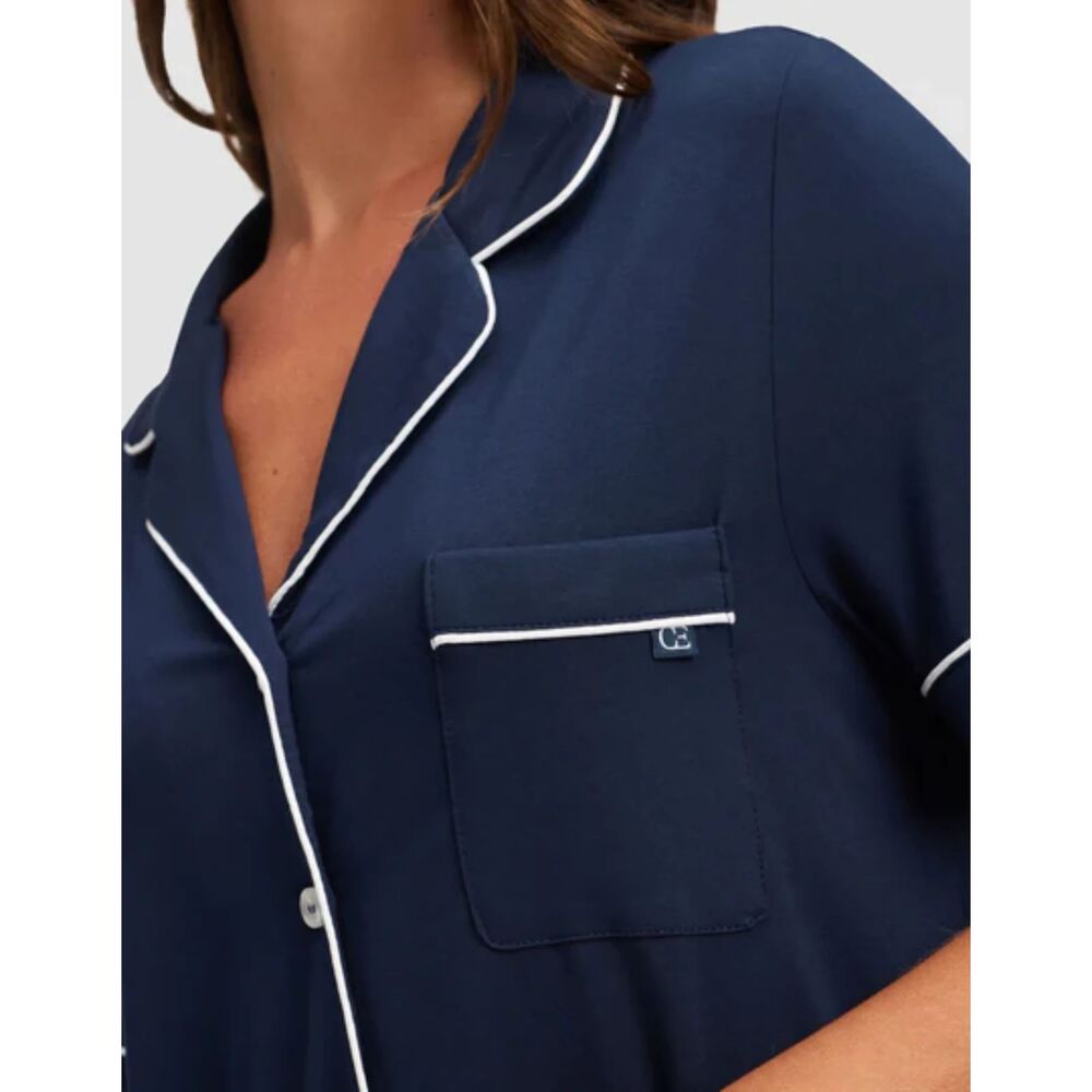 Cozy Earth Bamboo Stretch Knit Short Sleeve Pajama Set - Navy/White XL - Picture 3 of 13